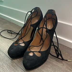 Aquaazurra lace up platform black heels, size 6/36